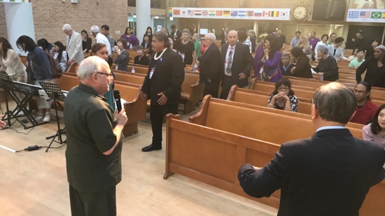A group of people in a church