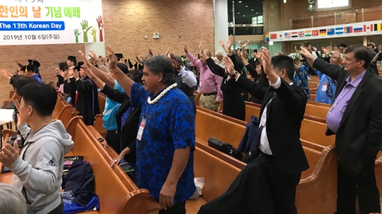 A group of people in a church