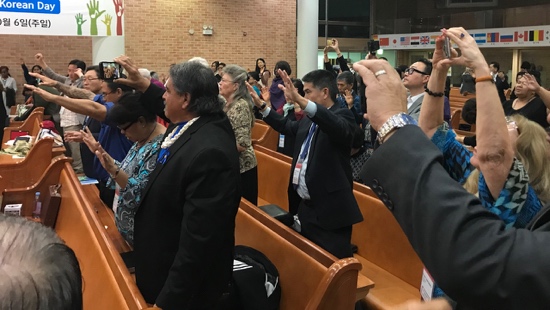 A group of people in a church