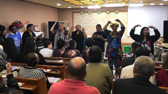 A group of people in a room