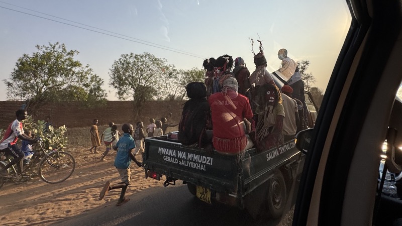 A group of people in a truck