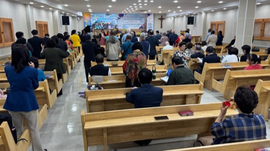 A group of people in a church