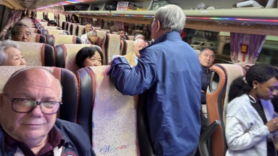 A group of people in a bus