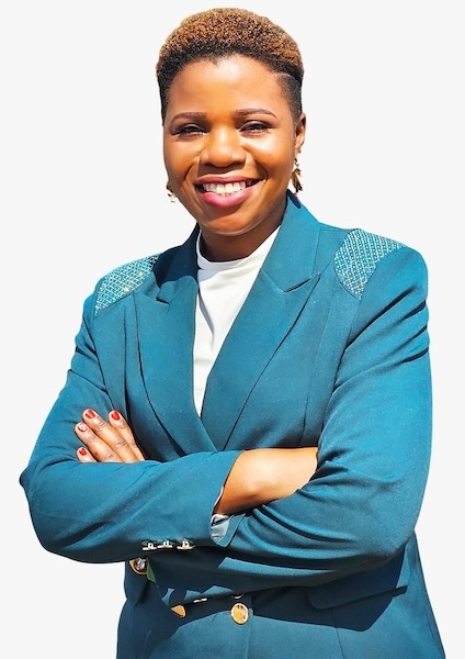 A person in a blue suit
