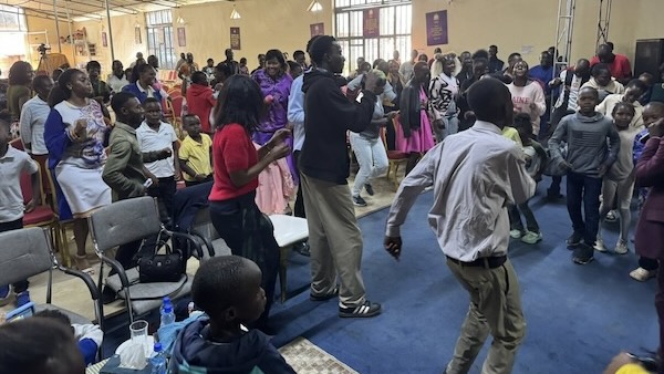 A group of people in a room