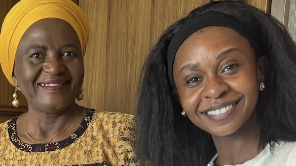 A close-up of a couple of women