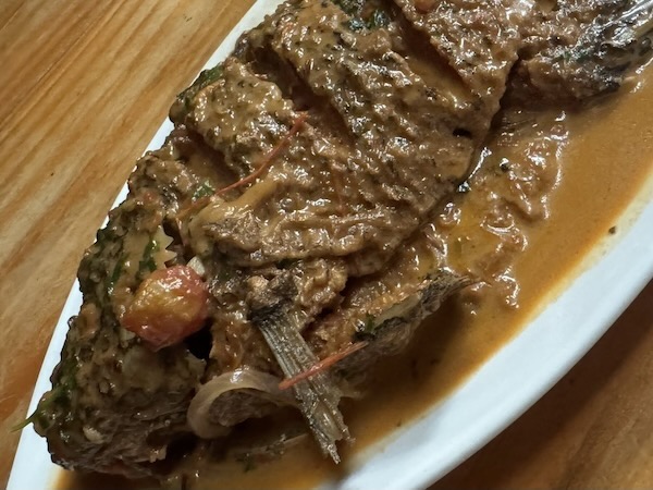 A plate of food on a table