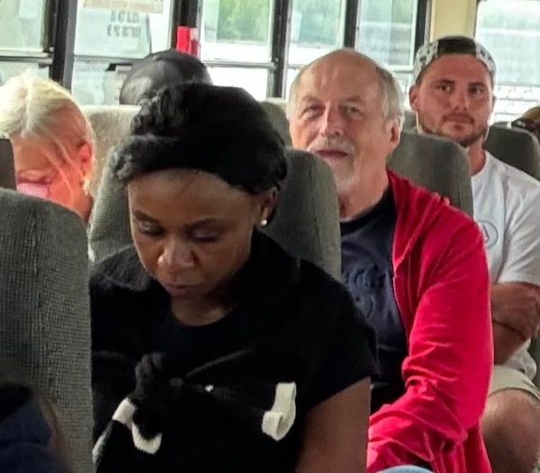 Dr. Adalia on the bus Passengers remained on the bus during the ferry ride